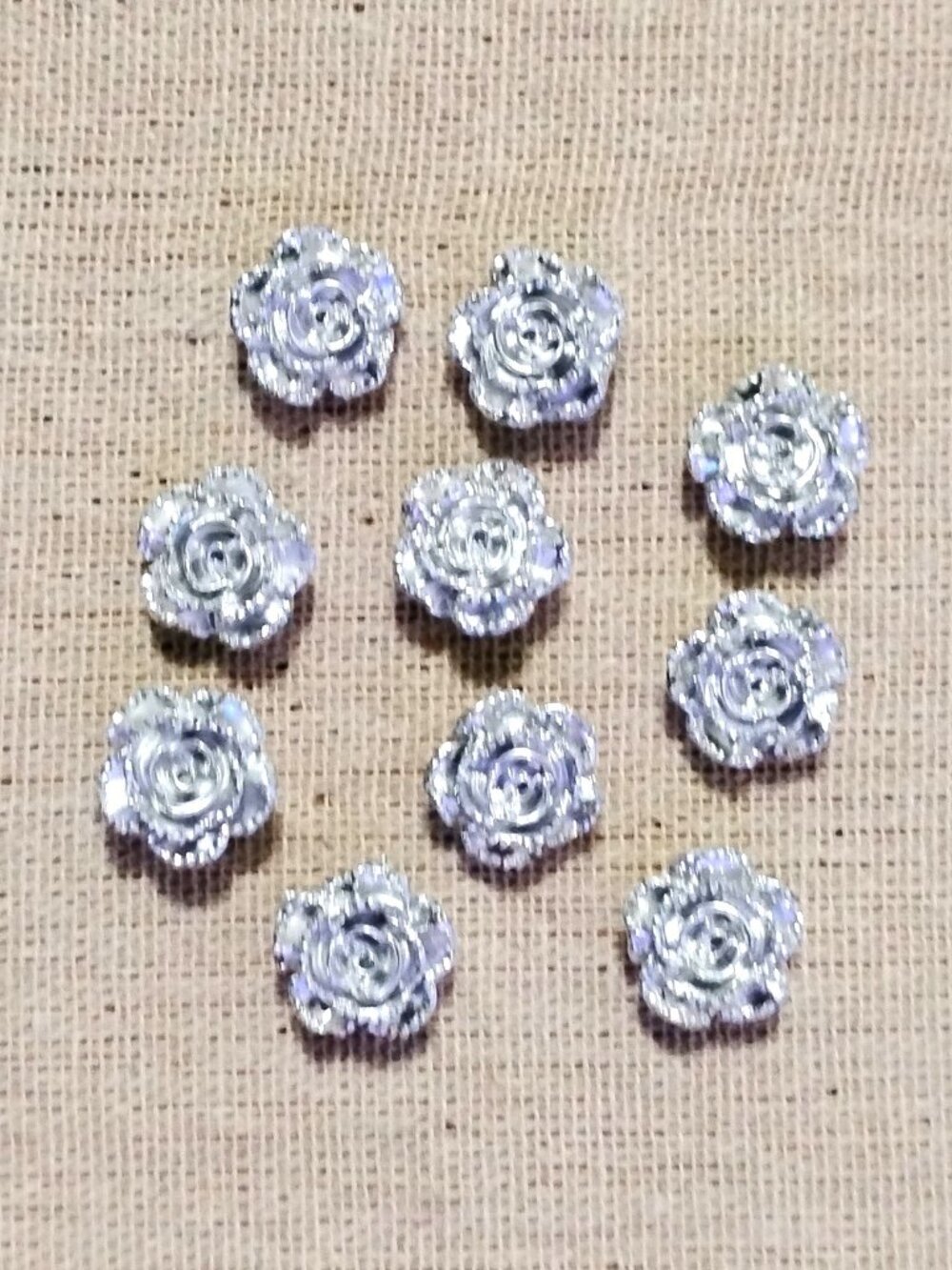 10 Pc SILVER Metallic Roses Decorative Display Bulletin Board Push Pins